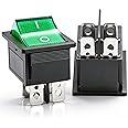 Twidec/2Pcs Rocker Switch AC 20A/125V 15A/250V DPST 4 Pins 2 Position ON/Off Green LED Light Illuminated Boat Rocker Switch T