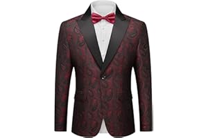 YND Mens Floral Suit Blazer, Slim Fit Paisley Tuxedo Jacket, Shawl Lapel with Bow Tie for Prom, Dinner, Wedding, Party