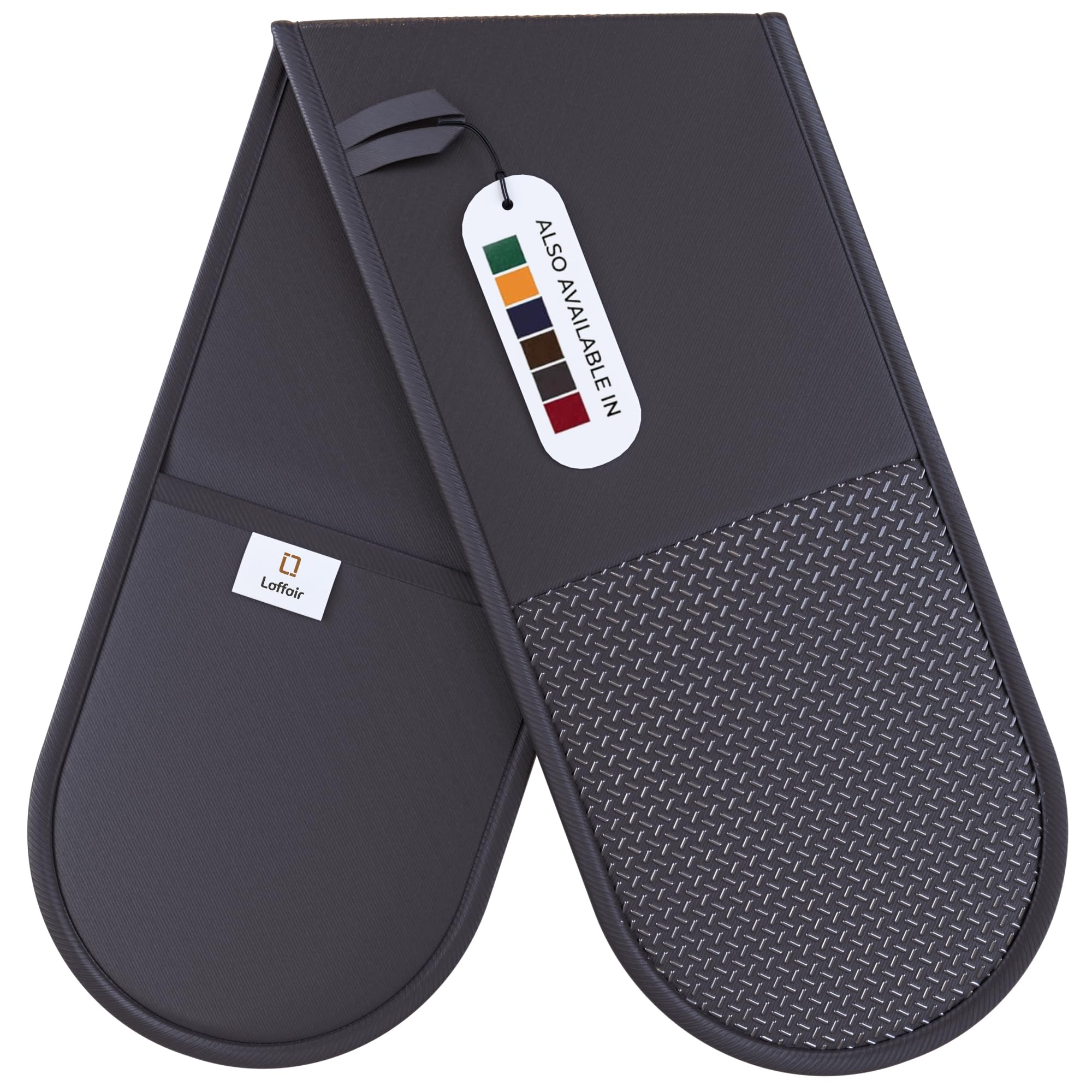 Grey Oven Gloves by Laffair - Charcoal Double Oven Gloves Grey Non-Slip Silicone Grip - Maximum Heat Protection — image 1