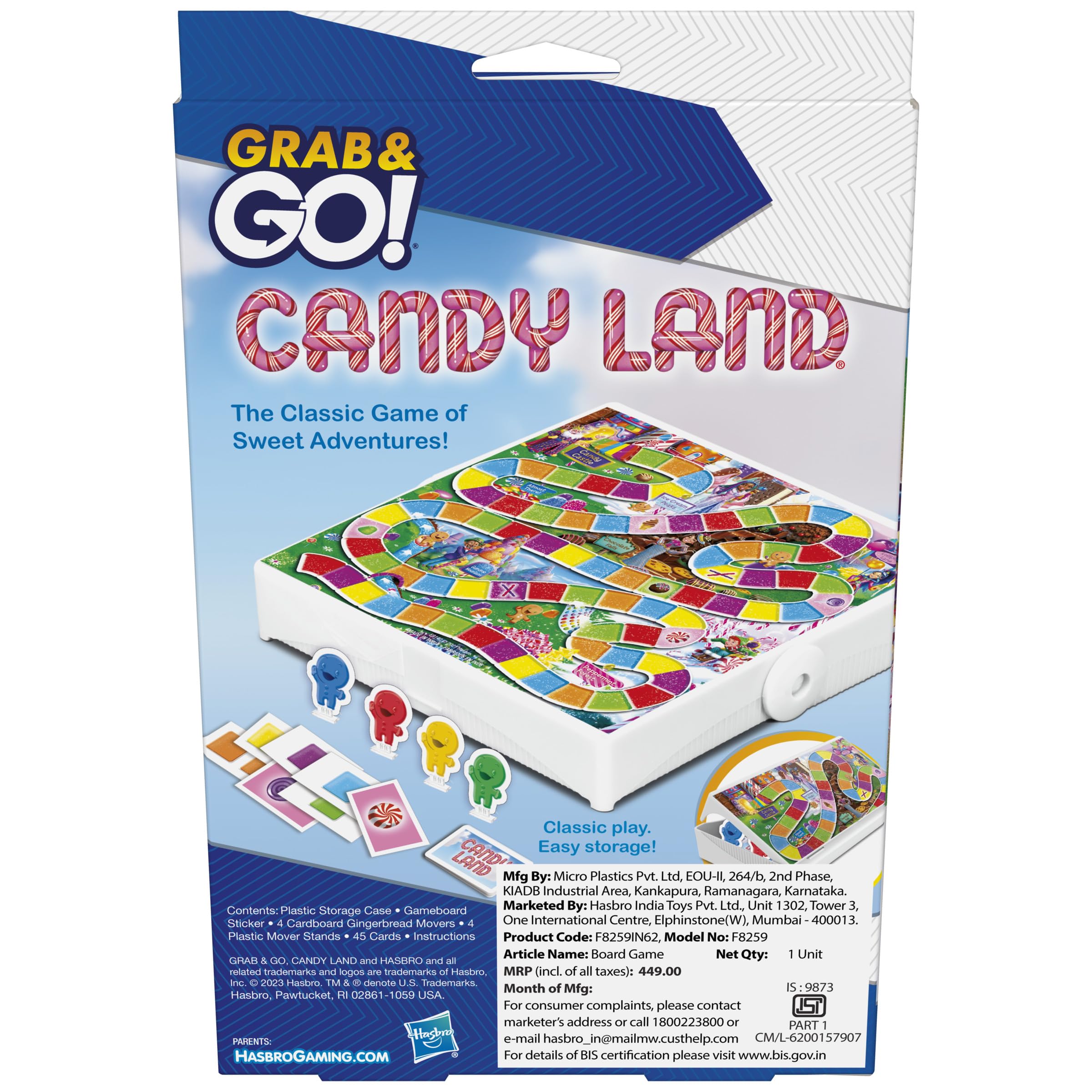 Candy Land Grab and Go Game for Kids Ages 3 and Up, Portable Game for 2-4 Players, Travel Game for Kids 4
