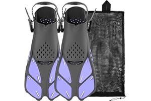 Sugaroom Swim Fins Open Heel, Adjustable Snorkel Fins Diving Fins with Mesh Bag, Snorkeling Gear Flippers Travel Size Short Flippers for Lap Swimming Scuba Dive Adult Men Women Kids