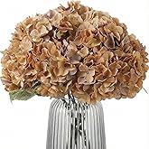 Blooming Paradise 2Bouquets Artificial Fake Flowers Plants Silk Hydrangea Arrangements Wedding Bouquets Decorations Plastic Floral Home Kitchen Garden Party Festival Bar DIY(Brown Yellow)