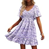 UEAL Womens Cute Floral Smocked V Neck Flutter Sleeve Sundress with Pockets Casual Spring Summer Dresses for Women 2026