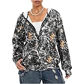 SOLY HUX Women's Y2k Camo Oversized Hoodie Vintage Zip Up Drop Shoulder Streetwear Sweatshirts with Pockets