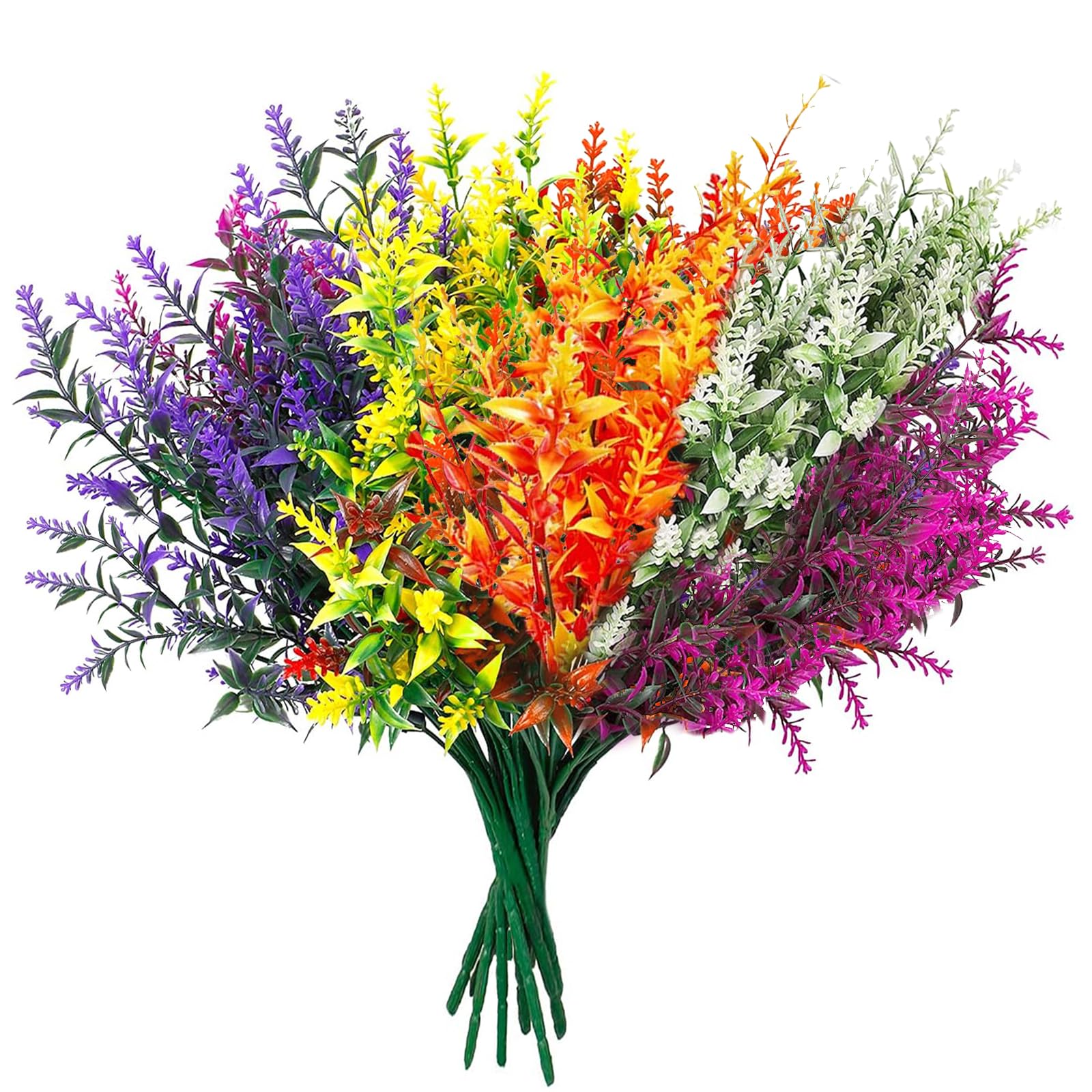 Eteamcan Artificial Flowers Outdoor, 10 Bundles Artificial Lavender Plants Outdoor Decorative Plastic Faux Flowers for Outdoors Indoor Outside Garden