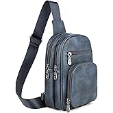 FADEON Women Sling Bags Designer Crossbody Bag, PU Leather Sling Purse Multi-Pocket Packs with Card Slot Suede Blue