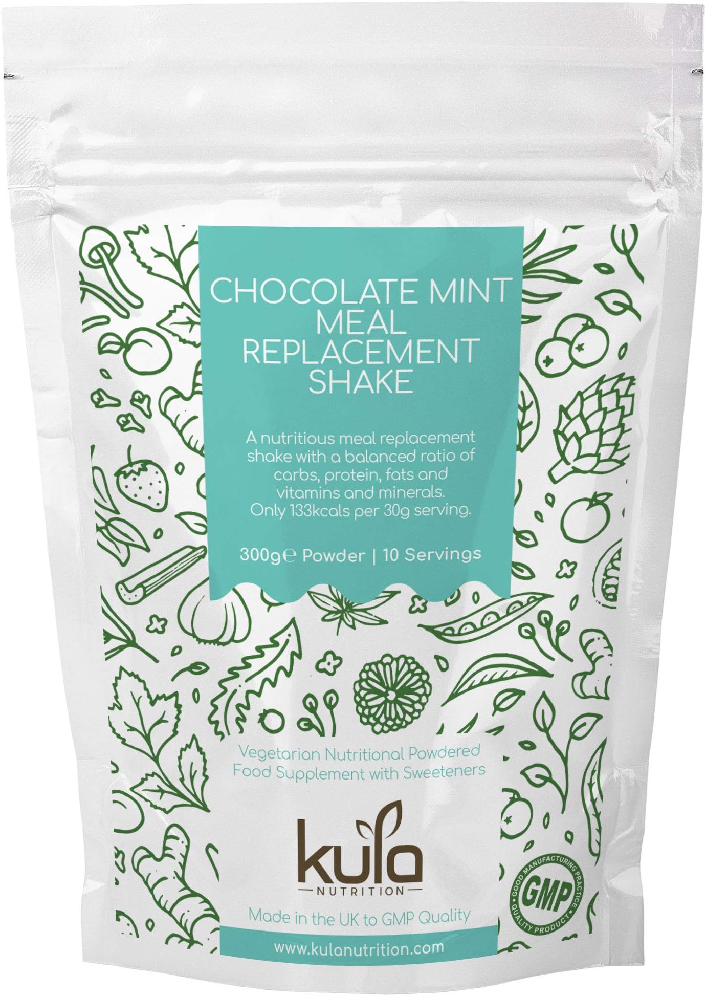 Chocolate Mint Meal Replacement Shake - 450g 15x Servings - Easy To Mix Diet Slim Shake Drink, Low Calorie, Sugar and Fat - Balanced Ratio of Protein, Carbs plus Vitamins and Minerals - Kula Nutrition