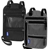 2-Pack RFID Blocking Passport Holder Neck Wallet, Large Travel Pouch for 2 Passports &amp; 7" Phone, Comfortable Breathable Anti-Theft Travel Organizer with Cash Pocket (Black &amp; Dark Gray)