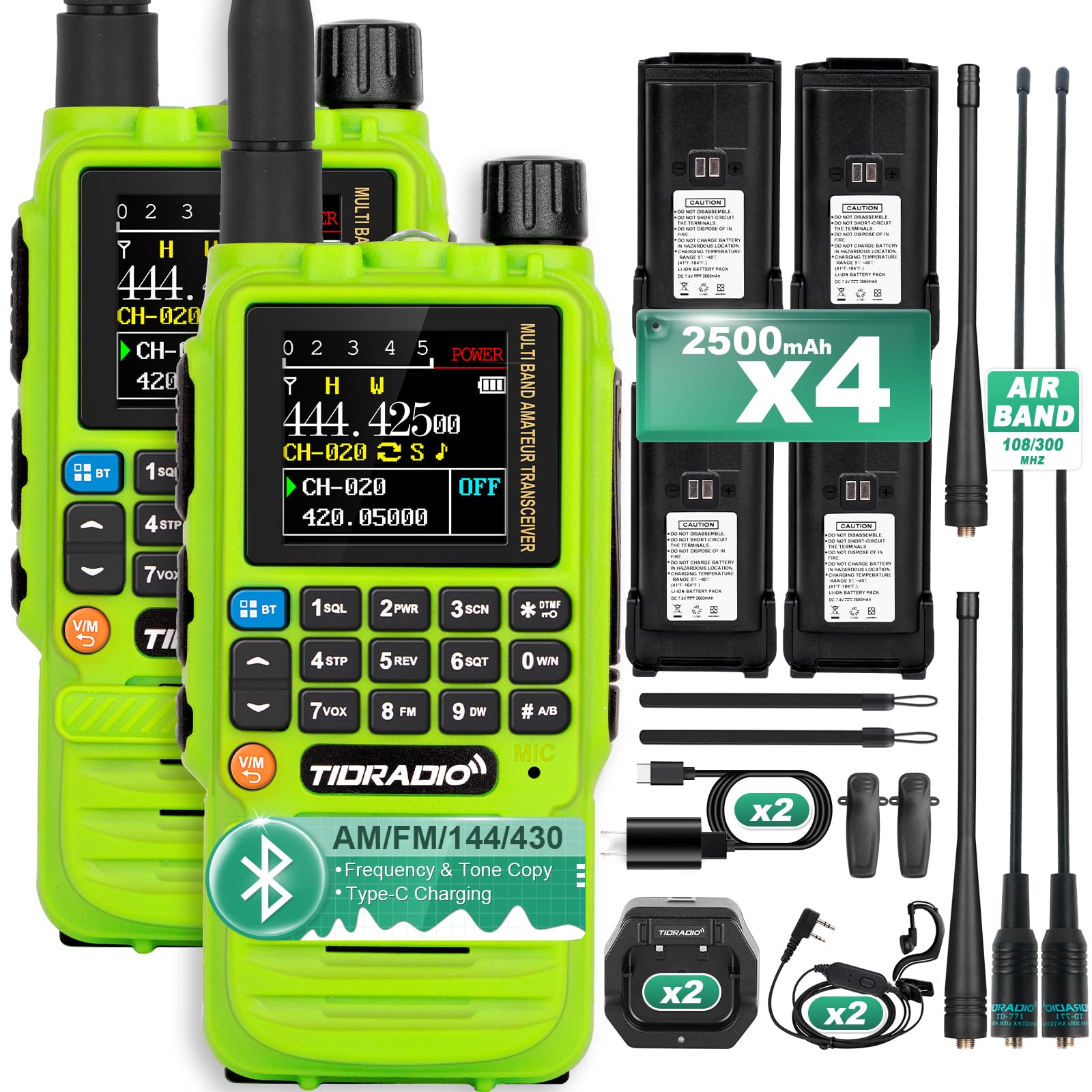 Photo 1 of TIDRADIO TD-H3 GMRS Radio,Type C & Wireless Programming(4pcs Batteries)?8-Band Long Range Walkie Talkies Rechargeable Handheld Full-Featured 2 Way Radios, Full Kit (Green)