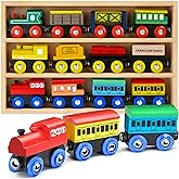 Wooden Train Set 12 PCS - Train Toys Magnetic Set Includes 3 Engines - Toy Train Sets For Kids Toddler Boys And Girls - Compatible With All Major Brands - Original - By Play22