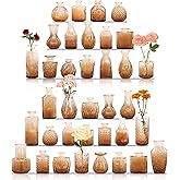 36Pcs Bud Vases Set Small Vintage Glass Bottles Bud Vases in Bulk Multiple Shape Cute Glass Vases for Rustic Wedding Centerpieces Table Decorations and Home Decor(Amber)