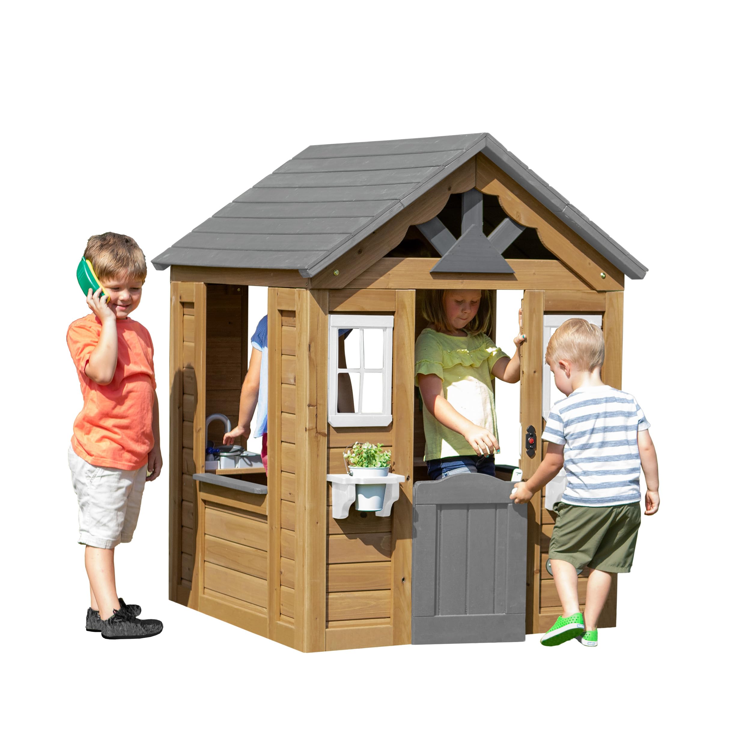 Backyard Discovery Maple Leaf 100% Cedar Wood | Outdoor Garden Children's Playhouse with Play Kitchen, Snack Bar Window, and Half Door