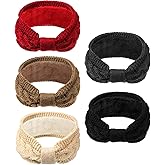 WILLBOND 5 Pieces Winter Cable Knit Headbands Fleece Lined Headbands Thick Crochet Turban Bowknot Ear Warmer for Women Girls