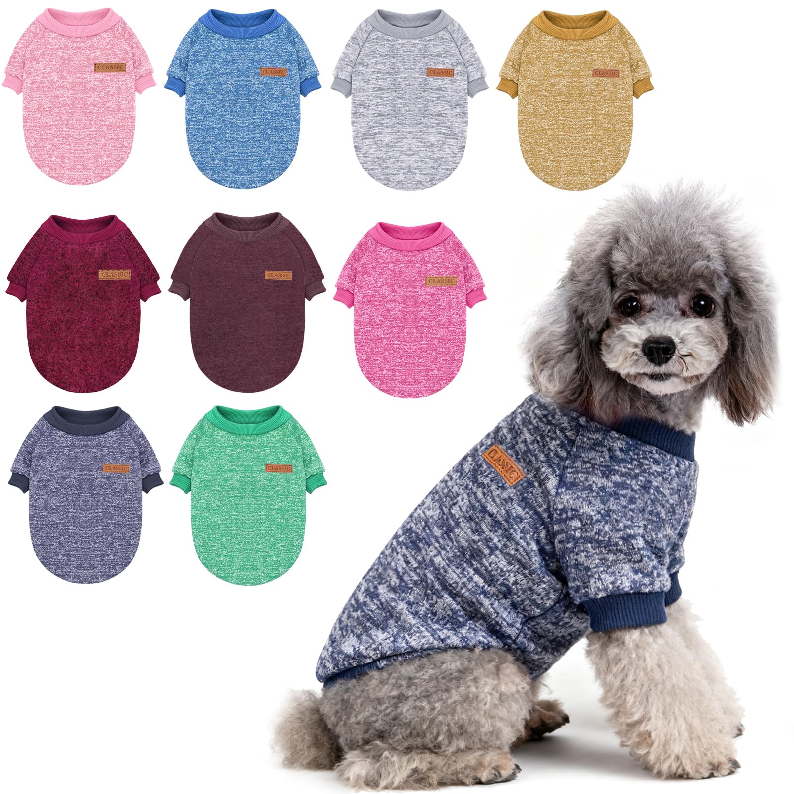 Idepet Pet Dog Classic Knitwear Sweater, Fleece Coat for Small,Medium Dog,Warm Pet Dog Cat Clothes,Soft Puppy Customes 2 Color (XS, Navy)