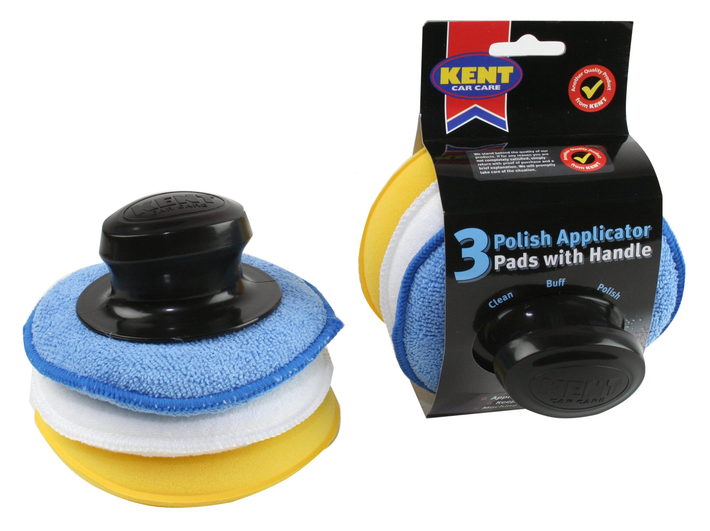 Kent Car Care GKEQ9255 Polish Applicator Pads with Handle, Blue/white/yellow