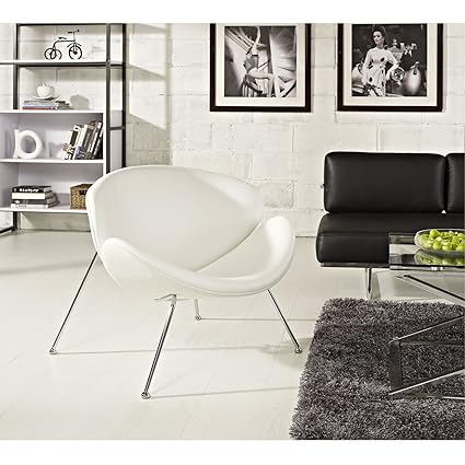 Modway Nutshell Mid Century Modern Faux Leather Accent Lounge Chair In White