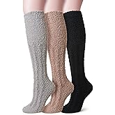 Velice Fuzzy Socks for Women 3 Pairs Knee High Fluffy Soft Warm Stocking Cozy Slipper Plush Winter Long Christmas Socks