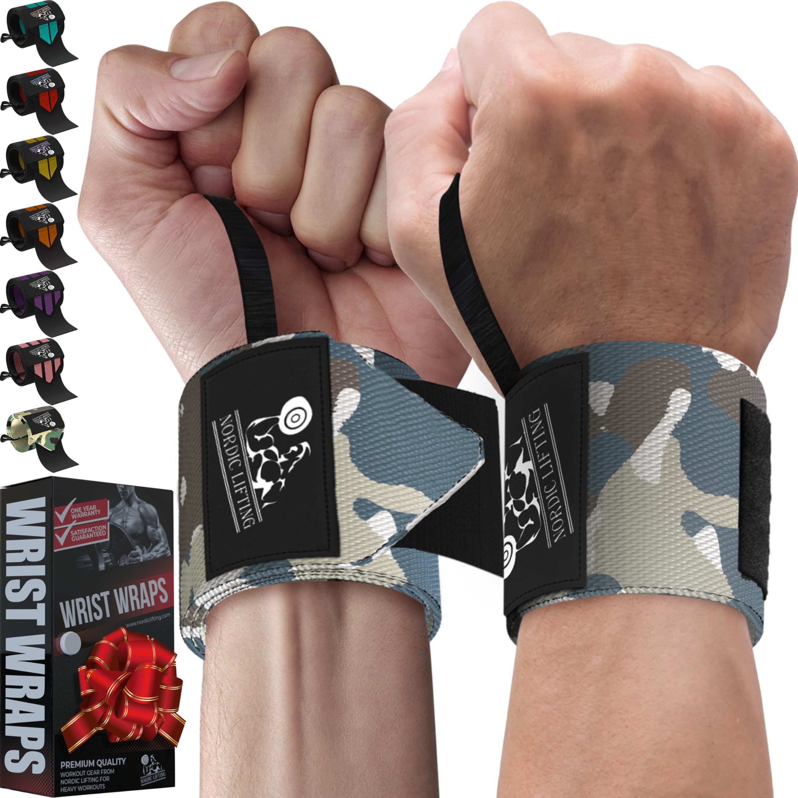 Wrist Wraps (1 Pair) - Premium Support for Weightlifting|Crossfit|Gym - CamoGrey