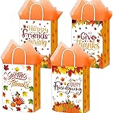 HABDJILTY 18PCS Friendsgiving Paper Gift Bags, Thanksgiving Goodies Bags Candy Treat Bags with Tissue Paper Friends Giving Bag with Handle for Thanksgiving Party Decoration Favor Supplies Gifts