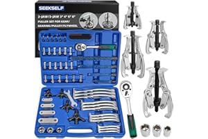 SEEKSELF 3" 4" 6" 8" Gear Puller Set, 2-Jaw/3-Jaw Bearing Puller Kit with Ratchet Wrench, Heavy Duty Pulling Tool, Reversible Jaw for Internal External Flywheel Gear Pulley Bearing Rotor Removal