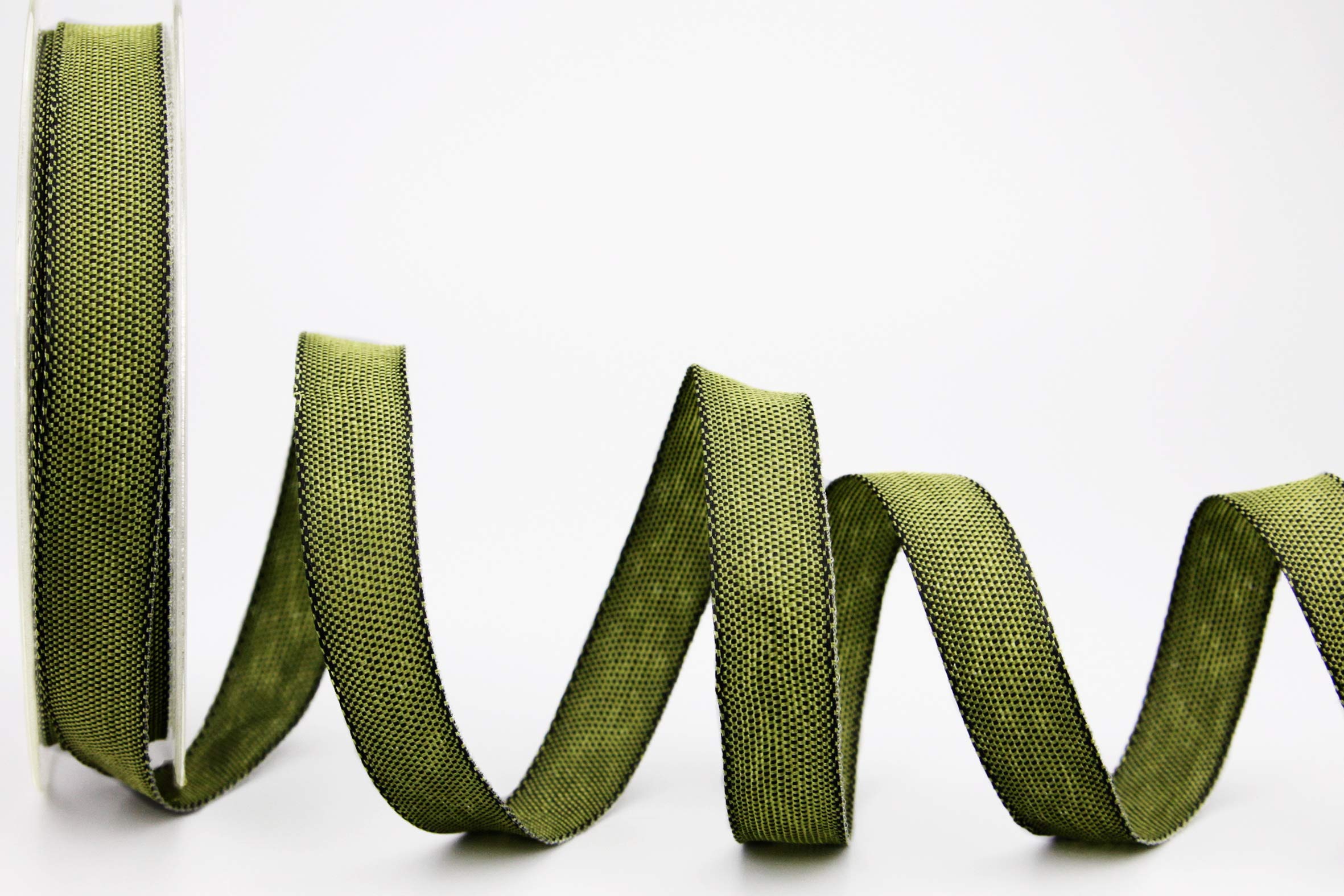 Decorative Ribbon Olive (Dark) (212) 20 m x 15 mm (Roll) Fabric Ribbon with Wired Edges Light Shiny Linen Look Taffeta Ribbon Coarse Woven Christmas Advent