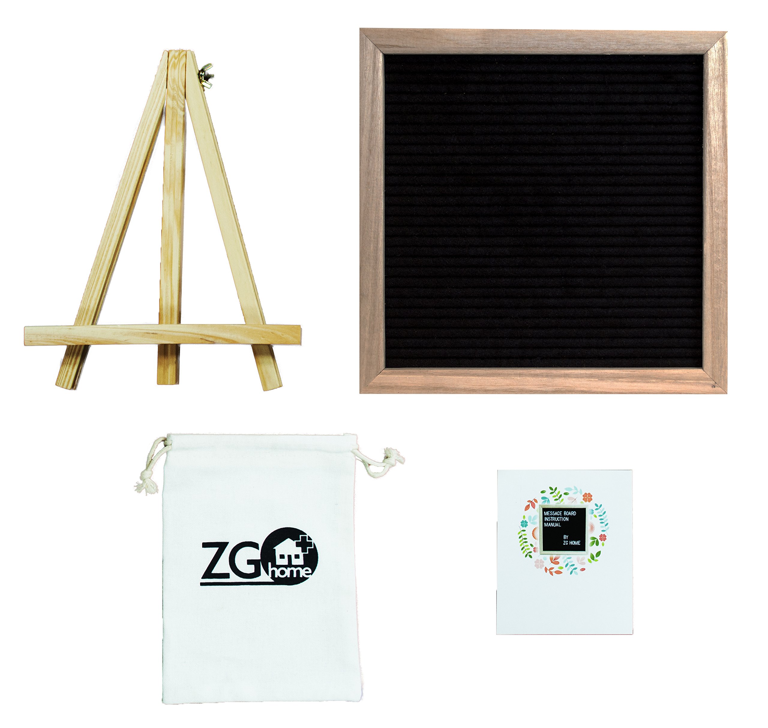 Black Felt Letter Board with 678 Letters, Numbers, Emojis and Symbols,10X10 inches Changeable Oak Frame Message Board with Mount Hanger, Stand and Canvas Bags by ZG-Home