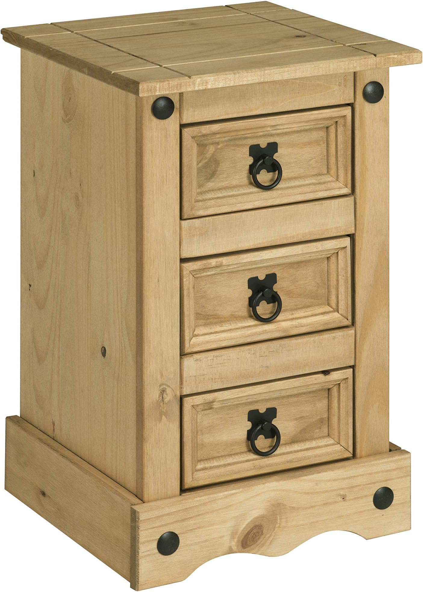 Corona Bedside Table | Corona Mexican Pine | Nightstand | 3 Drawer | Rustic Design