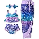 Infant Toddler Baby Girl Two Piece Swimsuit with Cover Up Skirt Ruffle Bathing Suit Bikini Headband Set