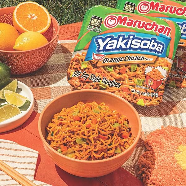 MARUCHAN YAKISOBA ORANGE CHICKEN, JAPANESE INSTANT RAMEN NOODLES, 4.23 OZ