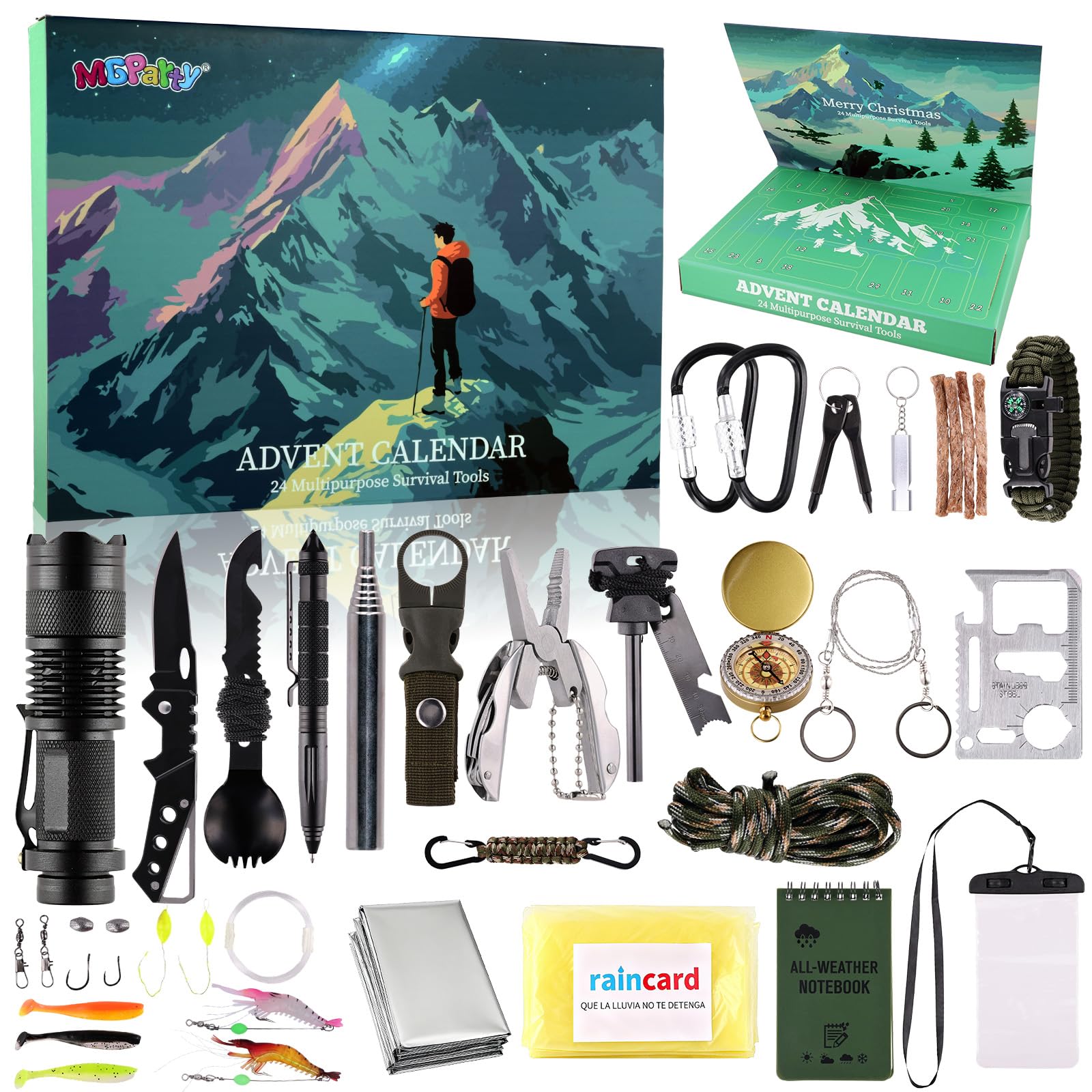 Photo 1 of 2025 Advent Calendar Survival Kit for Men, 24 Days Christmas Countdown with Outdoor Tools, Xmas Holiday Surprise Gifts for Camping Fishing Hiking Adventures