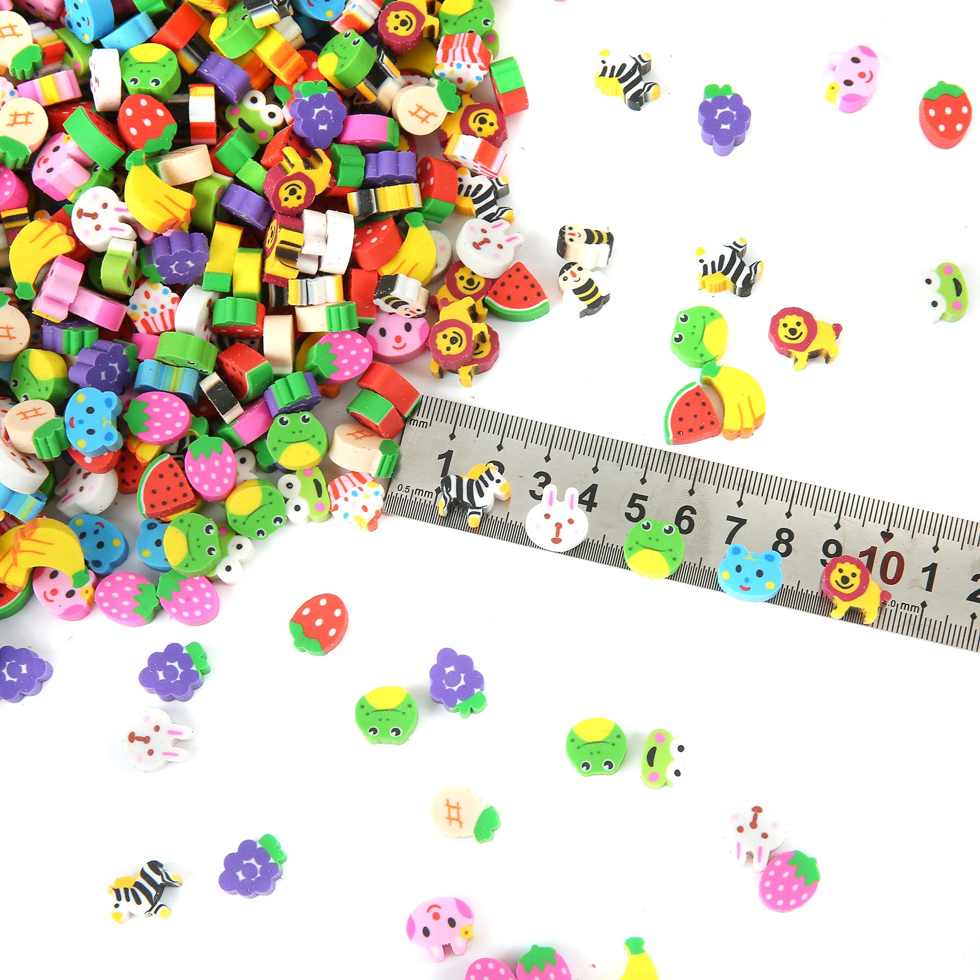 300 PCS Mini Animal Fruit Erasers, Bulk Tiny Novelty Pencil Erasers Assortment for Kids for Party Favor, Gift Filling, and School Home Work Rewards