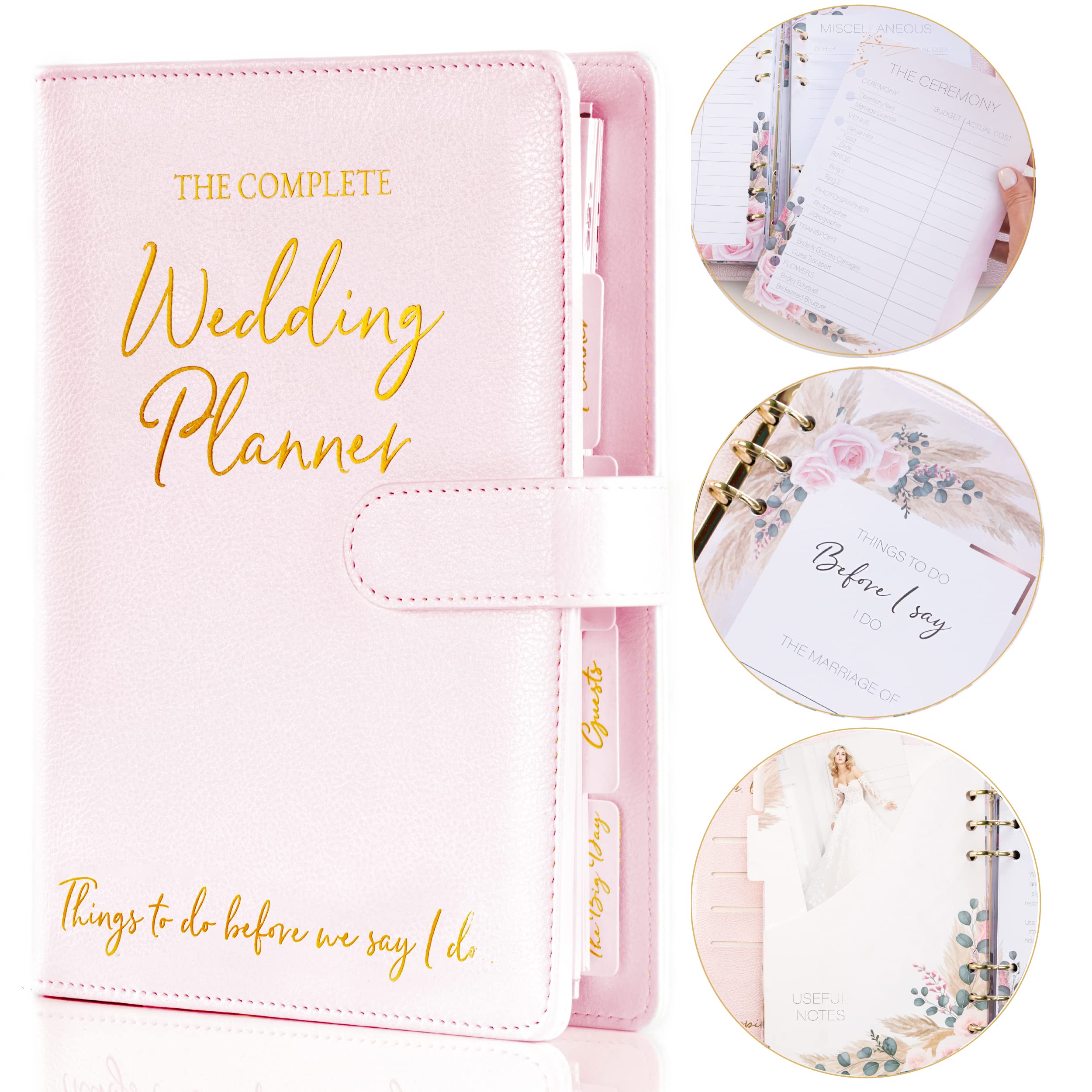 Photo 1 of Wedding Planner Book and Organizer for The Bride – Pink Faux-Leather Wedding Planning Book with Gold Foil I Bride to Be Gifts For Her I Engagement Gifts for Women I Future Mrs Wedding Planner Binder Checklist