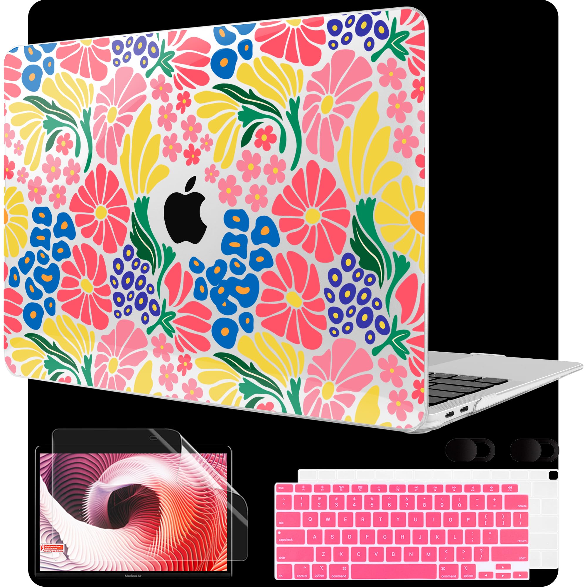 Photo 1 of MEEgoodo for MacBook Air 13 inch Case 2021 2020 2019 2018 Released A2337 M1 A2179 A1932 with Touch ID, Plastic Hard Shell & Keyboard Cover Compatible with MacBook Air Case 13.3, Groovy Flower