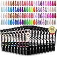 Morovan Poly Gel Nail Set: 48 Color Gel Extension Nails - Trendy Art Designs with Pure & Glitter Finish
