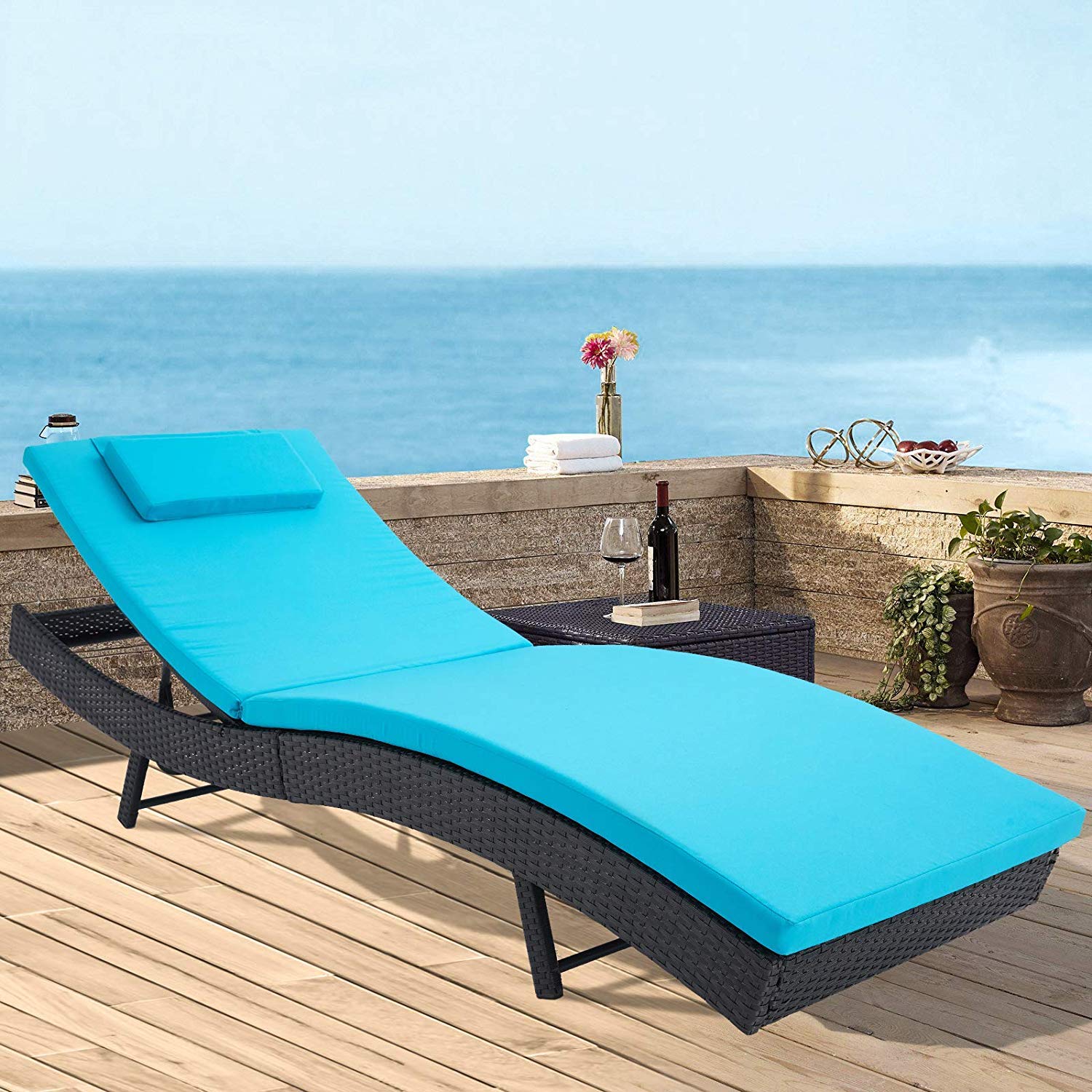 Bistro Sets Black Wicker and Turquoise Thick Cushion Incbruce Outdoor