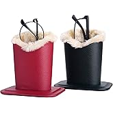 Siveit Eyeglass Holders, PU Leather Eyeglass Holder Stands with Soft Plush Lining - 2 Packs (Black, Burgundy Red)