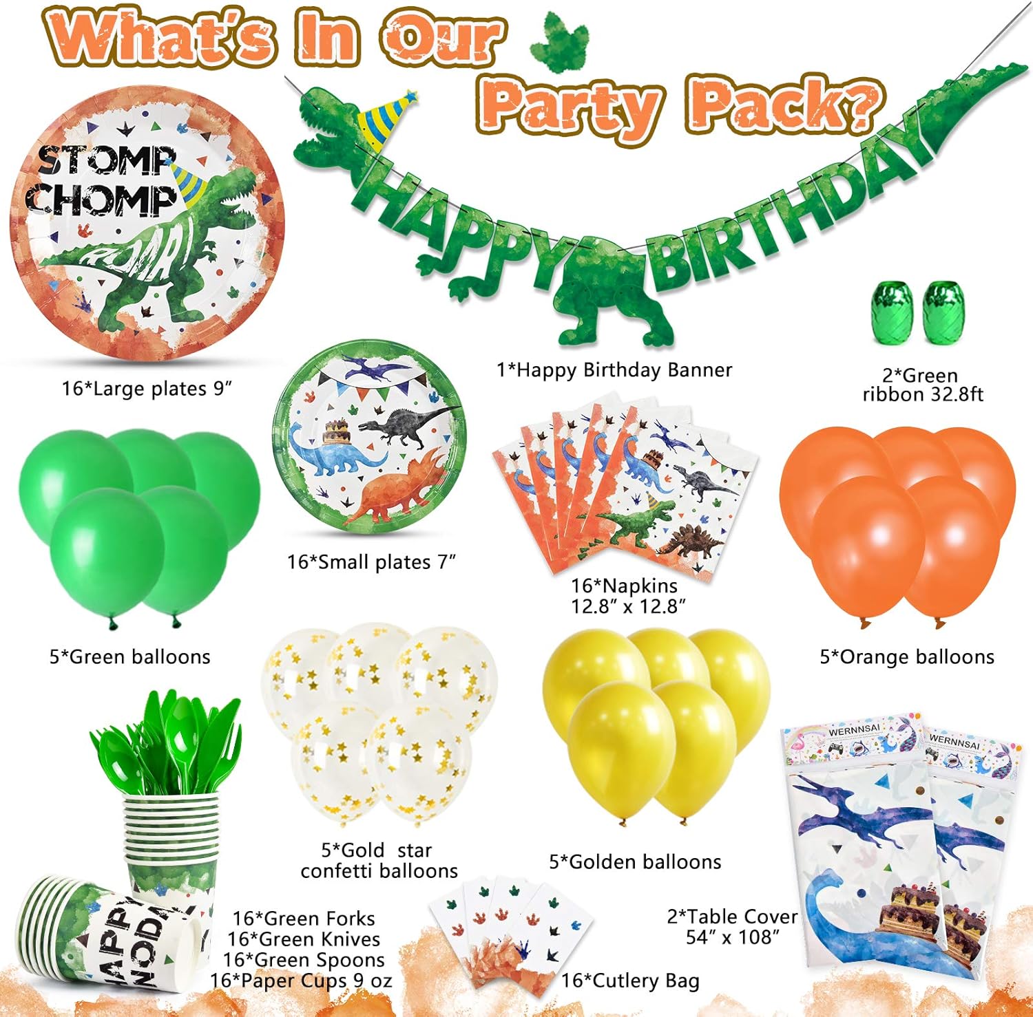 Watercolor Dinosaur Party Supplies - Dino Theme Birthday Party Decoration for Boys Birthday Banner Balloons Plates Cups Napkins Cutlery Bag Table Cover Tableware Utensils Serves 16 Guests 153 PCS: Toys & Games