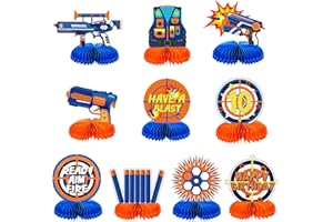 LINGXIU 10 Pieces Dart War Party Decorations Nerf Dart War Gun Party Honeycomb Centerpieces Birthday Party Table Toppers Double RZ0037 0