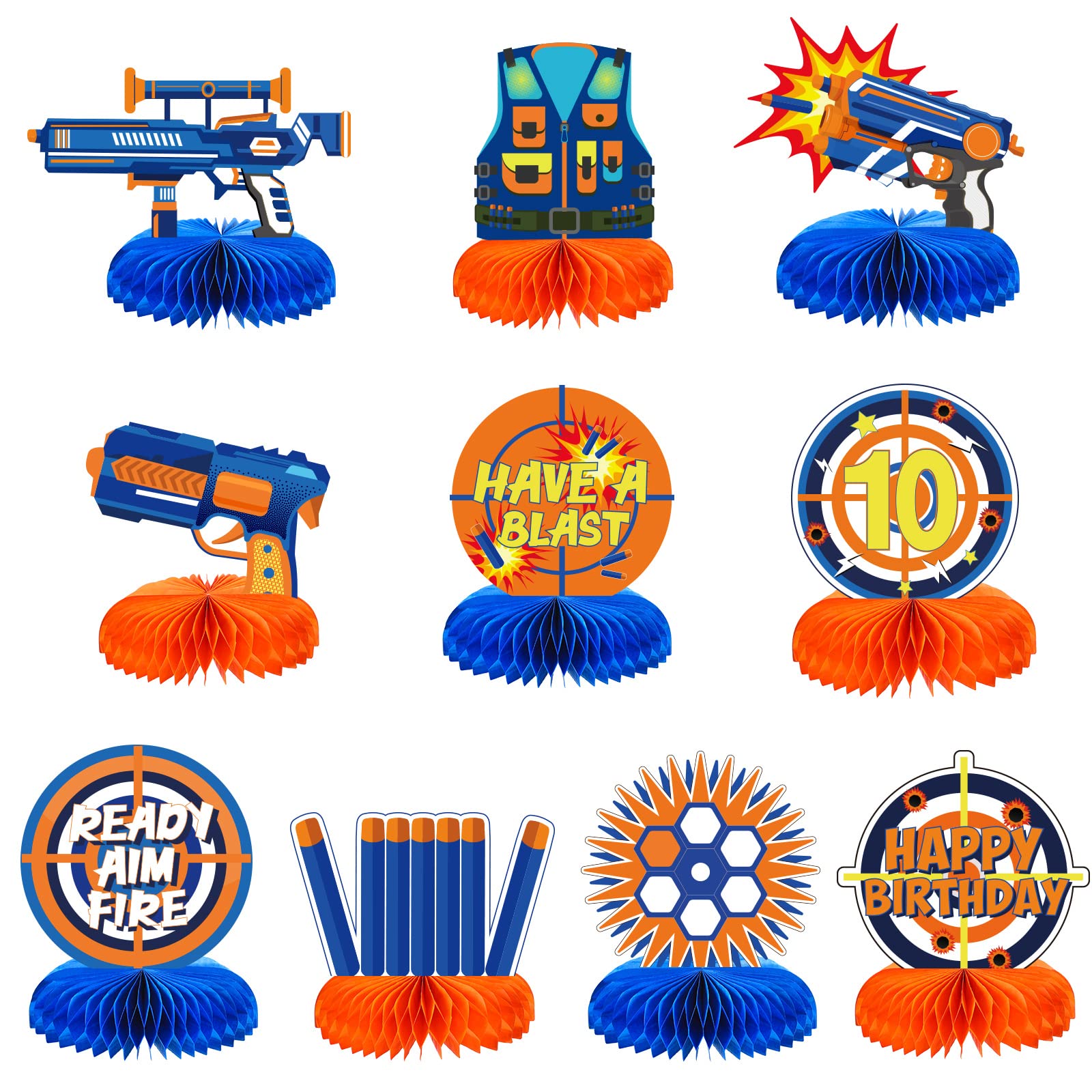 Photo 1 of LINGXIU 10 Pieces Dart War Party Decorations Nerf Dart War Gun Party Honeycomb Centerpieces Birthday Party Table Toppers Double RZ0037 0