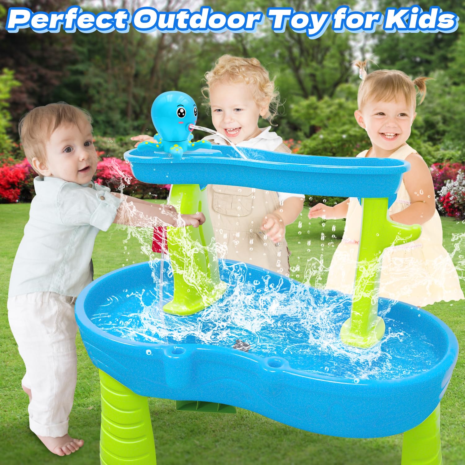 Octopus Water Table Pump, Battery Powered Water Pump for Water Table 3 Hours Non-Stop Fun Summer Outdoor Sand/Water Table Toys Outside Water Play Table Accessories for Toddlers Kids (Blue)