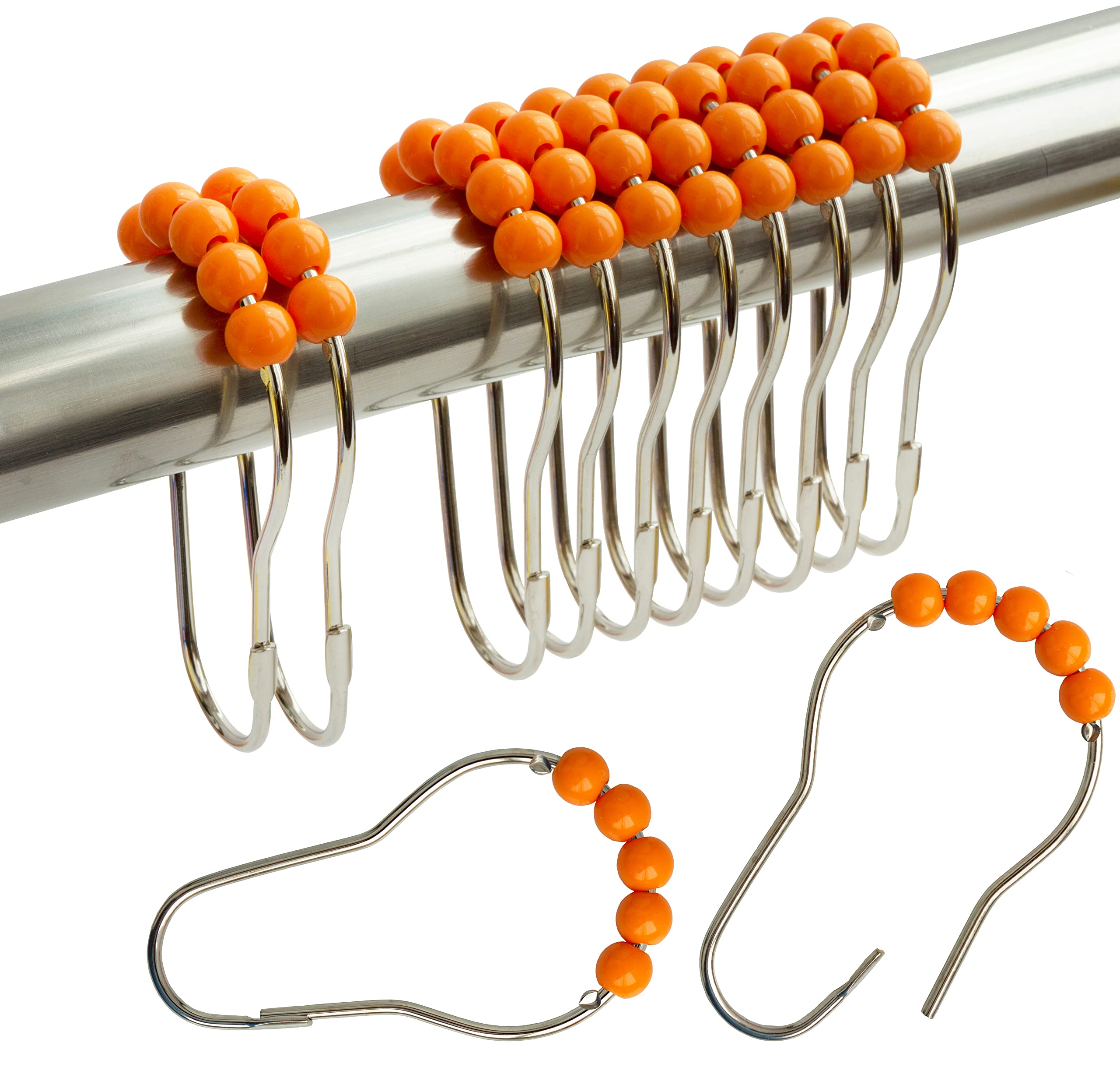 Shower Curtain Hooks Rings Stainless Steel Shower Hooks Orange Acrylic roller Balls Rustproof Heavy Duty for Bathroom Curtain(Orange)