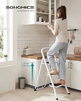 SONGMICS 3-Step Folding Ladder GSL03WT Space-Saving Steel Ladder with Safety view 2
