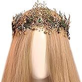 MOSTORY Woodland Fairy Flower Crown - Handmade Leaf Elf Crown Fairy Forest Headband with Rhinestone for Women Halloween Renaissance Photo Props for Cosplay