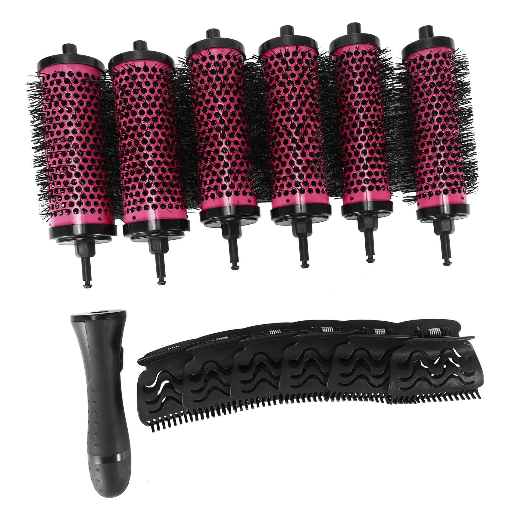 Ticarus 6pcs/set 3 Sizes Detachable Handle Hair Roller Brush with Positioning Clips Aluminum Ceramic Barrel Curler Comb Hairdresser
