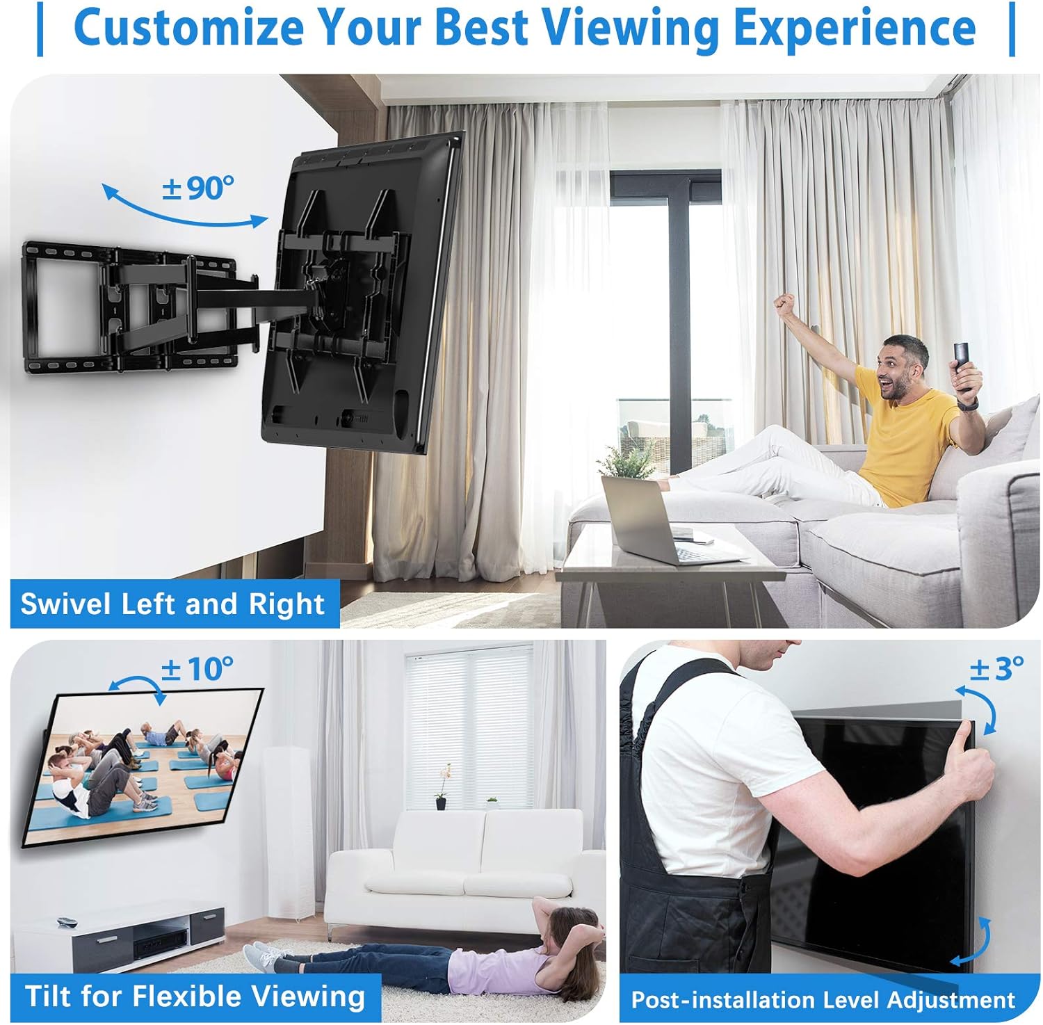 TV Wall Mount Bracket Full Motion Swivel Articulating for Most 50-90 inch LCD, OLED 4K Flat Curved TV with 29 Inch Long Extension Arm, Fits 24 Inch Studs Max VESA 800x400mm up to 154 lbs by Pipishell: Electronics