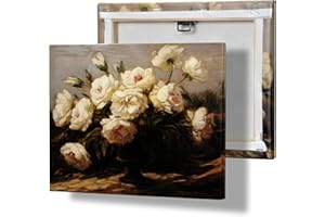 MIEVU Canvas Wall Art for Living Room - Inner Wooden Framed Canvas Art Prints, Painting Vintage Wall Decor for Bedroom,Farmhouse,Bathroom (White rose, 8 * 10)