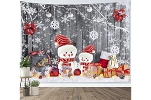 HVEST Christmas Tapestry Wall Hanging Red Xmas Balls and Snowman on Rustic Planks Tapestries Winter Snowflake Decorative Blanket for Bedroom Living Room Dorm Holiday Party Wall Decor, 60X40Inches