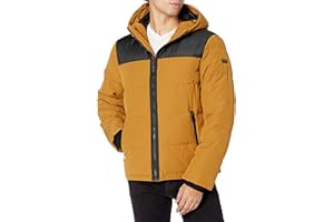 DKNY Mens Shawn Quilted Mixed Media Hooded Puffer Jacket