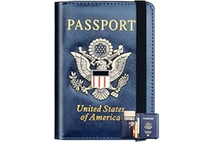 Herain Passport Holder Wallet Cover for Men Women Family, Metal US Badge Passport Case Passport Book Holers with RFID Blocking, Travel Essentials Cruise Accessories Must Haves