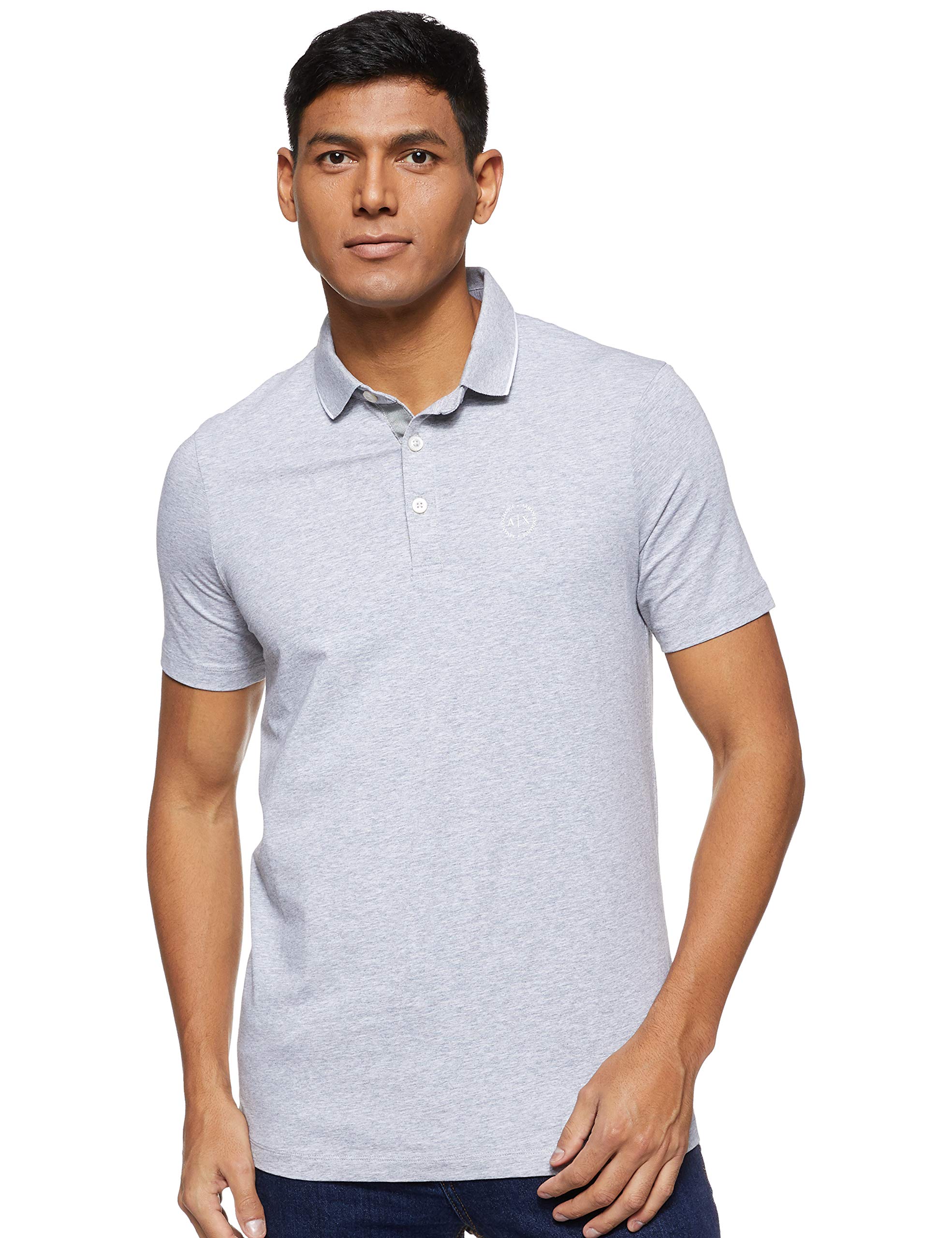 A|X ARMANI EXCHANGE mens Short Sleeve Jersey Knit Polo Shirt, Heather Grey, X-Large US Image